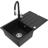 Mexen Bruno granitový dřez 1-komorový s odkapávačem a kuchyňskou baterií Savita, černý - 6513-77-672601-70