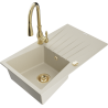 Mexen Cesar granitový dřez 1-komorový s odkapávačem a kuchyňskou baterií Savita, béžový - 6514-69-672601-50