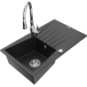 Mexen Cesar granitový dřez s 1 komorou s odkapávačem a kuchyňskou baterií Savita, černý/stříbrný metalický - 6514-73-672601-00