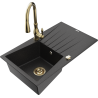 Mexen Cesar granitový dřez s jednou komorou s odkapávačem a kuchyňskou baterií Savita, černý/stříbrný metalický