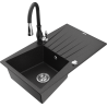 Mexen Cesar granitový dřez s 1 komorou a odkapávačem a kuchyňskou baterií Savita, černý/stříbrný metalik - 6514-73-672601-70
