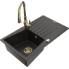 Mexen Cesar granitový dřez 1-komorový s odkapávačem a kuchyňskou baterií Savita, černý/zlatý metalik - 6514-75-672601-50
