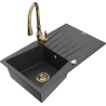 Mexen Cesar dřez granitový 1-komorový s odkapávací plochou a kuchyňskou baterií Savita, černý posetý - 6514-76-672601-50