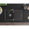 Mexen Cesar granitový dřez 1-komorový s odkapávačem a kuchyňskou baterií Savita, černý skvrnitý - 6514-76-672601-76