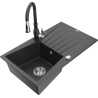 Mexen Cesar granitový dřez 1-komorový s odkapávačem a kuchyňskou baterií Savita, černý skvrnitý - 6514-76-672601-76