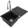 Mexen Cesar granitový dřez 1-komorový s odkapávačem a kuchyňskou baterií Savita, černý - 6514-77-672601-00