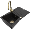 Mexen Cesar granitový dřez s 1 komorou, odkapávačem a kuchyňská baterie Savita, černá - 6514-77-672601-50