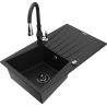 Mexen Cesar granitový dřez 1-komorový s odkapávačem a kuchyňskou baterií Savita, černý - 6514-77-672601-70-B