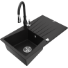 Mexen Cesar granitový dřez s 1 komorou a odkapávačem a kuchyňskou baterií Savita, černý - 6514-77-672601-70