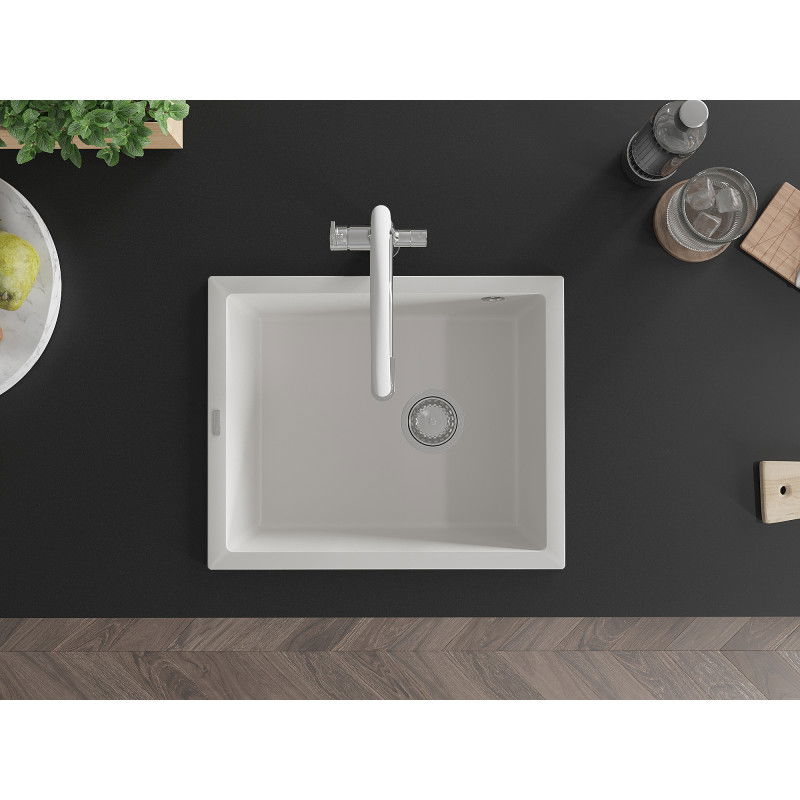 Mexen Pedro dřez granitový 1-komorový 560 x 460 mm, bílý, sifon chrom - 6508561000-20