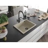 Mexen Pedro granitový dřez 1-komorový 560 x 460 mm, béžový, černý sifon - 6508561000-69-B
