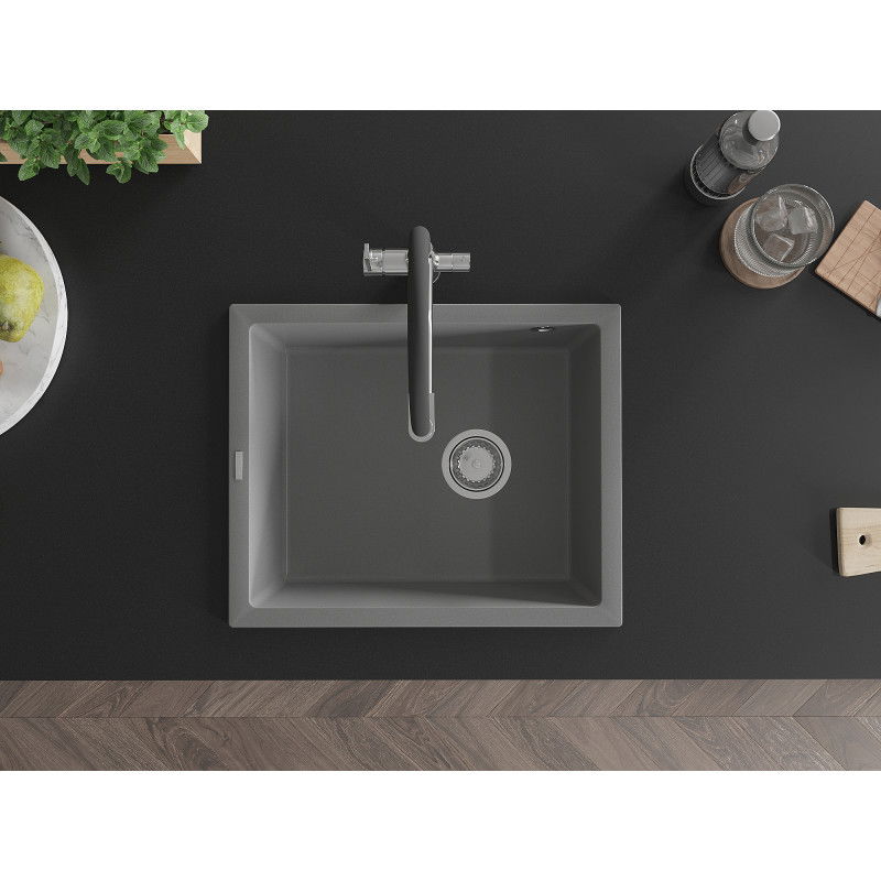 Mexen Pedro žulový dřez 1-komorový 560 x 460 mm, šedý, sifon chrom - 6508561000-71