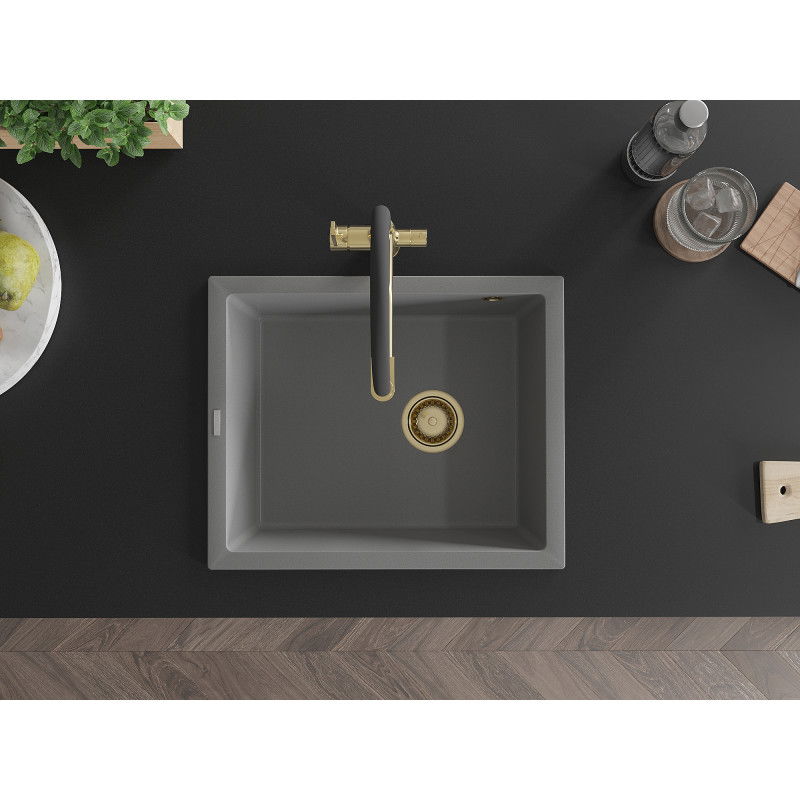 Mexen Pedro granitový jednodřez 560 x 460 mm, šedý, sifon zlatý - 6508561000-71-G