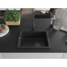 Mexen Pedro granitový dřez s 1 komorou 560 x 460 mm, černý/stříbrný metalický, černý sifon - 6508561000-73-B