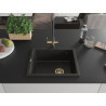 Mexen Pedro granitový dřez s 1 komorou 560 x 460 mm, černý/zlatý metalik, zlatý sifon - 6508561000-75-G