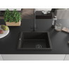 Mexen Pedro granitový dřez jednodílný 560 x 460 mm, černý/zlatý metalický, černý sifon - 6508561000-75-B