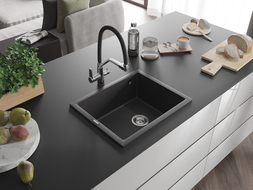 Mexen Pedro žulový dřez s 1 komorou 560 x 460 mm, černý tečkovaný, chromový sifon - 6508561000-76