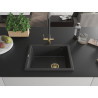 Mexen Pedro granitový dřez 1-komorový 560 x 460 mm, černý tečkovaný, zlatý sifon - 6508561000-76-G