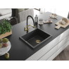 Mexen Pedro granitový dřez 1-komorový 560 x 460 mm, černý tečkovaný, zlatý sifon - 6508561000-76-G