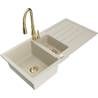 Mexen Andres žulový dřez 1,5-komorový s odkapávačem a kuchyňskou baterií Savita, béžový - 6515-69-672601-50