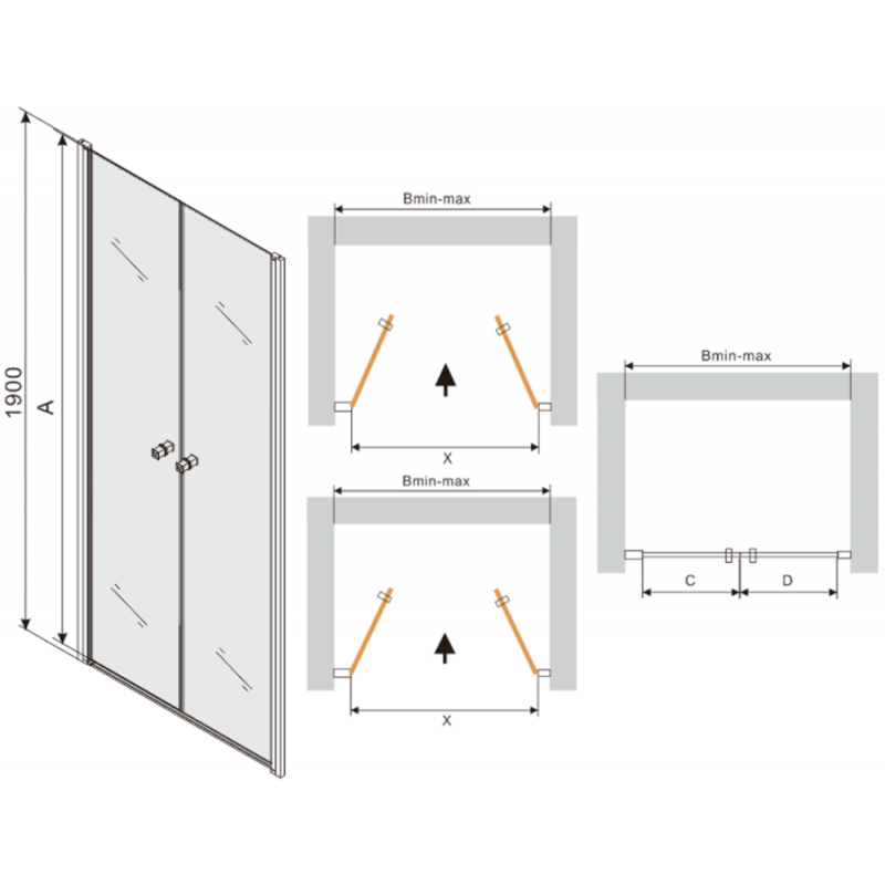 Mexen Texas sprchové dveře sklopné 100 cm, transparentní, chrom - 880-100-000-01-00