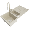 Mexen Andres granitový dřez 1,5-komorový s odkapávačem a kuchyňskou baterií Savita, béžový - 6515-69-672601-69