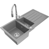 Mexen Andres žulový kuchyňský dřez 1,5-komorový s odkapávačem a kuchyňskou baterií Savita, šedý - 6515-71-672601-00