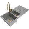Mexen Andres žulový dřez 1,5-komorový s odkapávačem a kuchyňskou baterií Savita, šedý - 6515-71-672601-50