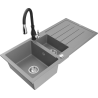 Mexen Andres dřez granitový 1,5-komorový s odkapávačem a kuchyňskou baterií Savita, šedý - 6515-71-672601-70