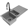 Mexen Andres granitový dřez 1,5-komorový s odkapávačem a kuchyňskou baterií Savita, šedý - 6515-71-672601-70-B