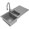 Mexen Andres dřez žulový 1,5-komorový s odkapávačem a kuchyňskou baterií Savita, šedý - 6515-71-672601-71