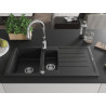 Mexen Andres granitový dřez 1,5-komorový s odkapávačem a kuchyňskou baterií Savita, černý/stříbrný
