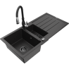 Mexen Andres granitový dřez 1,5-komorový s odkapávačem a kuchyňskou baterií Savita, černý/stříbrný - 6515-73-672601-70-B
