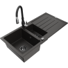 Mexen Andres granitový dřez 1,5-komorový s odkapávačem a kuchyňskou baterií Savita, černý/zlatý - 6515-75-672601-70-B