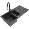 Mexen Andres granitový dřez 1,5-komorový s odkapávačem a kuchyňskou baterií Savita, černý skvrnitý - 6515-76-672601-70-B