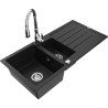 Mexen Andres granitový dřez 1,5-komorový s odkapávačem a kuchyňskou baterií Savita, černý - 6515-77-672601-00