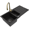 Mexen Andres granitový dřez 1,5-komorový s odkapávačem a kuchyňská baterie Savita, černý - 6515-77-672601-50-B