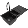 Mexen Andres granitový dřez 1,5-komorový s odkapávačem a kuchyňskou baterií Savita, černý - 6515-77-672601-70-B