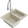 Mexen Carlos žulový dřez 1,5-komorový s kuchyňskou baterií Savita, béžový - 6518-69-672601-00