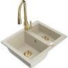 Mexen Carlos granitový dřez 1,5-komorový s kuchyňskou baterií Savita, béžový - 6518-69-672601-50
