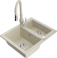 Mexen Carlos žulový dřez 1,5-komorový s kuchyňskou baterií Savita, béžový - 6518-69-672601-69