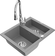 Mexen Carlos žulový dřez 1,5 komorový s kuchyňskou baterií Savita, šedý - 6518-71-672601-00