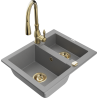 Mexen Carlos žulový dřez s 1,5 komorou a kuchyňskou baterií Savita, šedý - 6518-71-672601-50