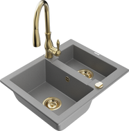 Mexen Carlos žulový dřez s 1,5 komorou a kuchyňskou baterií Savita, šedý - 6518-71-672601-50