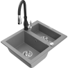 Mexen Carlos dřez granitový 1,5-komorový s kuchyňskou baterií Savita, šedý - 6518-71-672601-70