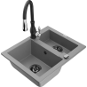 Mexen Carlos granitový dřez 1,5-komorový s kuchyňskou baterií Savita, šedý - 6518-71-672601-70-B