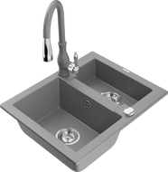 Mexen Carlos žulový dřez 1,5-komorový s kuchyňskou baterií Savita, šedý - 6518-71-672601-71