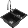 Mexen Carlos granitový dřez 1,5-komorový s kuchyňskou baterií Savita, černý - 6518-77-672601-00