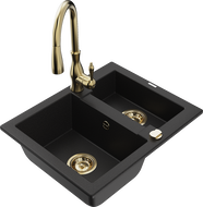 Mexen Carlos granitový dřez 1,5-komorový s kuchyňskou baterií Savita, černý - 6518-77-672601-50