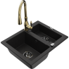 Mexen Carlos granitový dřez 1,5-komorový s kuchyňskou baterií Savita, černý - 6518-77-672601-50-B